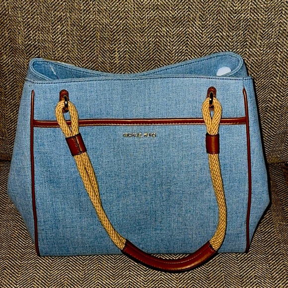 MICHAEL Michael Kors Handbags - $258 Michael Kors Talia Large Grab Bag Tote Purse Washed Denim NWT